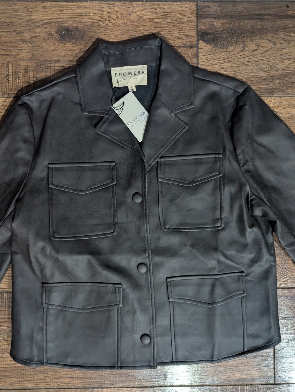 Promesa Women's Charcoal Gray Faux Leather Classic Motorcycle Jacket Size L NWT